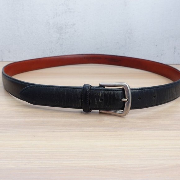 VINTAGE Black Belt Men 38 Leather Simple Dress Genuine Handcrafted USA CLUB ROOM - Picture 2 of 11